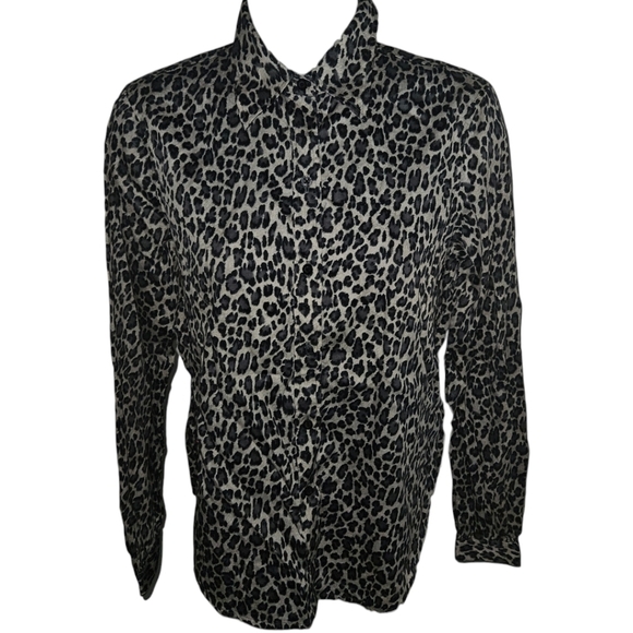 Green Label LAUREN Ralph Lauren Animal Printed Long Sleeve Button Up Top - Picture 1 of 2